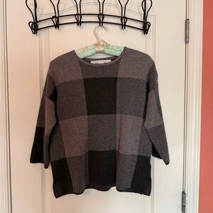 Max Studio Charcoal and Black Plaid Sweater
